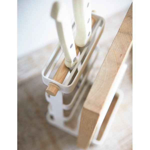 Balts statīvs nažiem un dēlīšiem ar dižskābarža detaļām YAMAZAKI Tosca-image-2