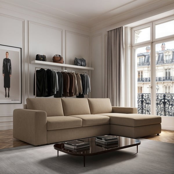 Gaiši brūns samta stūra dīvāns (ar labo stūri/ar zvilni) Baga – Rodier-image-1