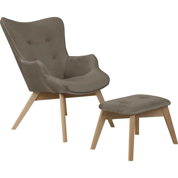 Gaiši brūns samta atpūtas krēsls ar kāju balstu Niko – Ropez