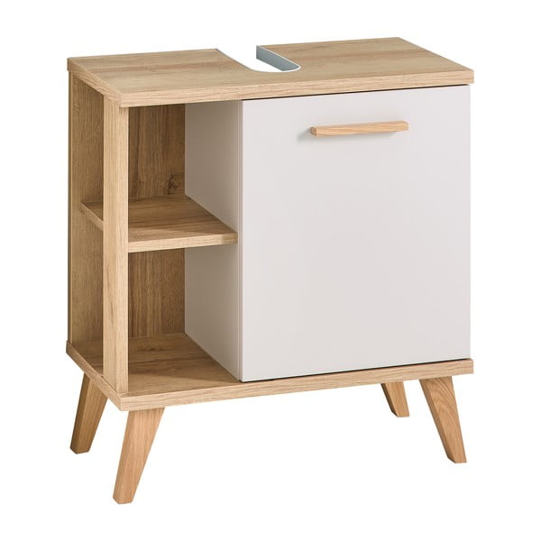 Krēmkrāsas skapītis zem izlietnes ar ozolkoka imitāciju 60,5x65 cm Quickset 966 – Pelipal