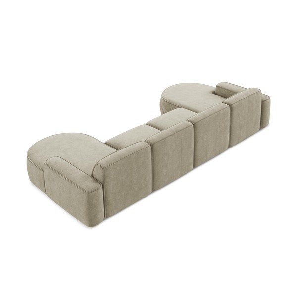 Bēšs (U veida) stūra dīvāns no šenila auduma Omao – Makamii-image-3