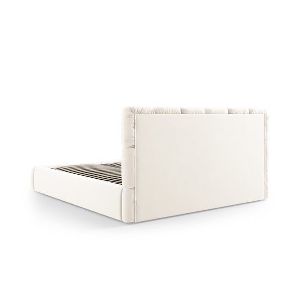 Krēmkrāsas samta polsterēta divvietīga gulta ar veļas kasti un redelēm 180x200 cm Bellis – Micadoni -image-4