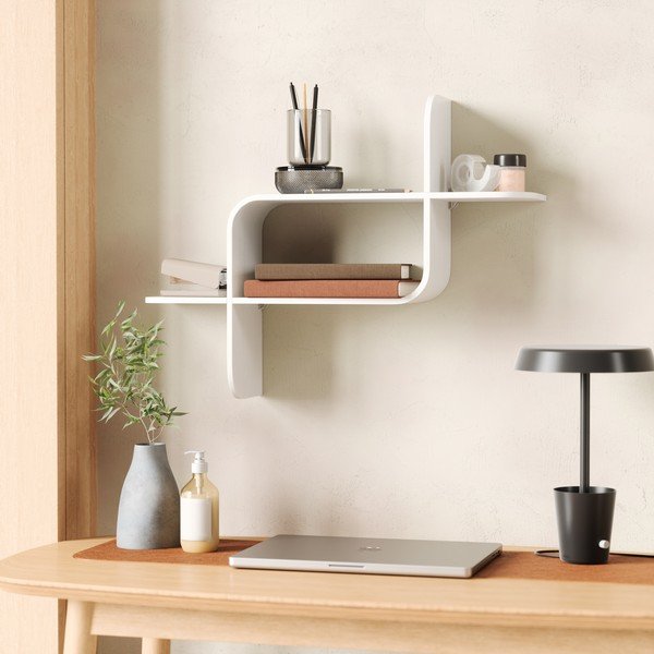 Balts daudzlīmeņu gumijkoka masīvkoka sienas plaukts 62 cm Montage – Umbra-image-4