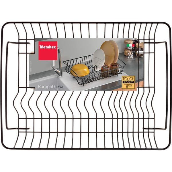 Melns nerūsējošā tērauda trauku žāvētājs Metaltex Rectangular Lava-image-2