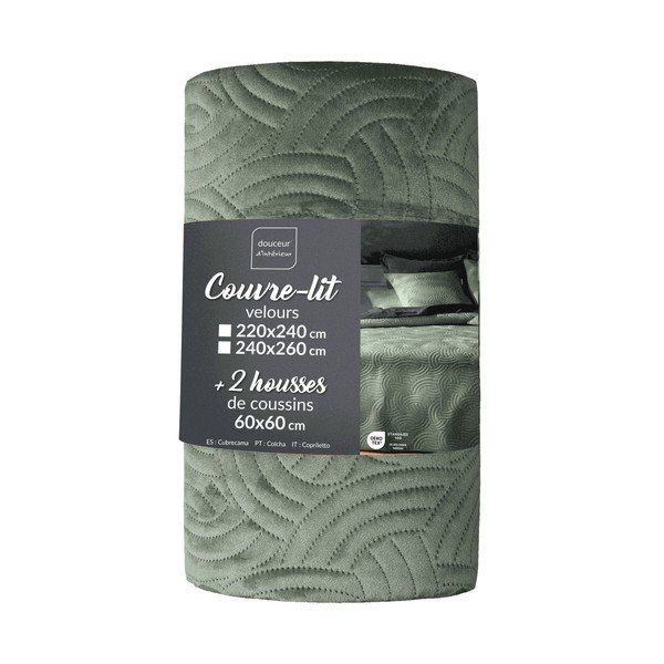 Zaļš samta gultas pārklāja un spilvendrānas komplekts 220x240 cm Solange – douceur d'intérieur