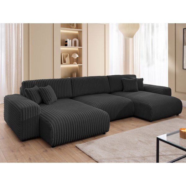 Tumši pelēks velveta salokāms stūra dīvāns (U veida) ar uzglabāšanas vietu Sarina – Ropez-image-4