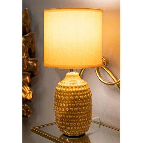 Sinepju dzeltena keramikas galda lampa ar auduma abažūru (augstums 30,5 cm) Points – Mauro Ferretti-image-1