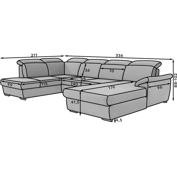 Melns salokāms stūra dīvāns (ar labo stūri/U veida) Evanell – ELTAP-image-3