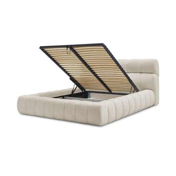 Bēša polsterēta divvietīga gulta ar veļas kasti un redelēm 180x200 cm Mont Blanc – Bobochic Paris-image-4