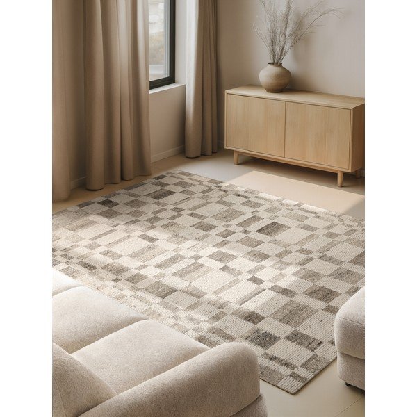 Krēmkrāsas ar rokām darināts vilnas paklājs 200x300 cm Boho 1.0 Structa – Vikosa-image-1