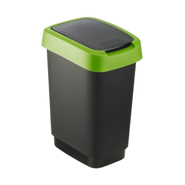 Zaļa/melna pārstrādātas plastmasas atkritumu tvertne 10 L Twist – Rotho