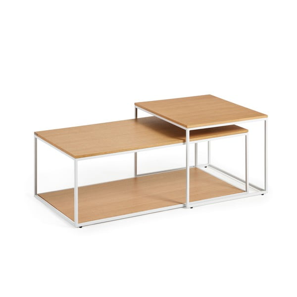 Gaiša dabīga toņa žurnālgaldiņi (2 gab.) ar ozolkoka imitācijas galda virsmu 50x100 cm Yoana – Kave Home