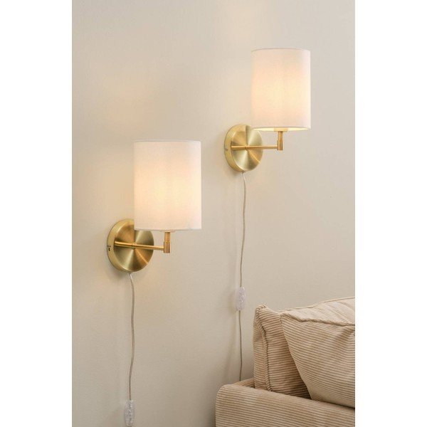 Krēmkrāsas/misiņa krāsas tekstila sienas lampa ar vadu Seth – Jotex-image-1
