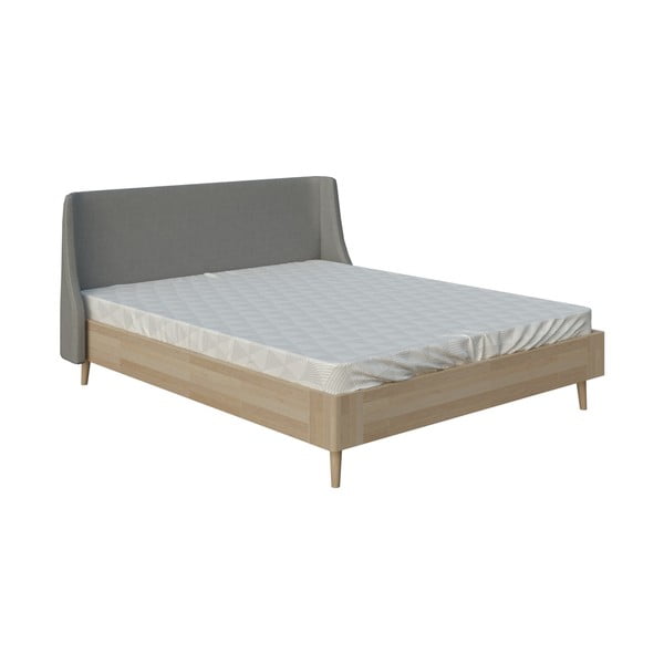 Pelēka divguļamā gulta ProSpánek Lagom Side Wood, 160 x 200 cm