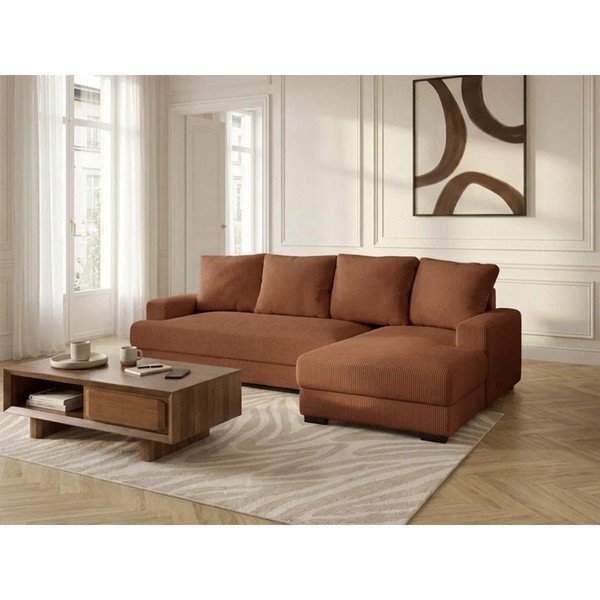 Oranžs velveta salokāms/ar uzglabāšanas vietu stūra dīvāns (ar labo stūri/ar zvilni) Campi – Bobochic Paris-image-1