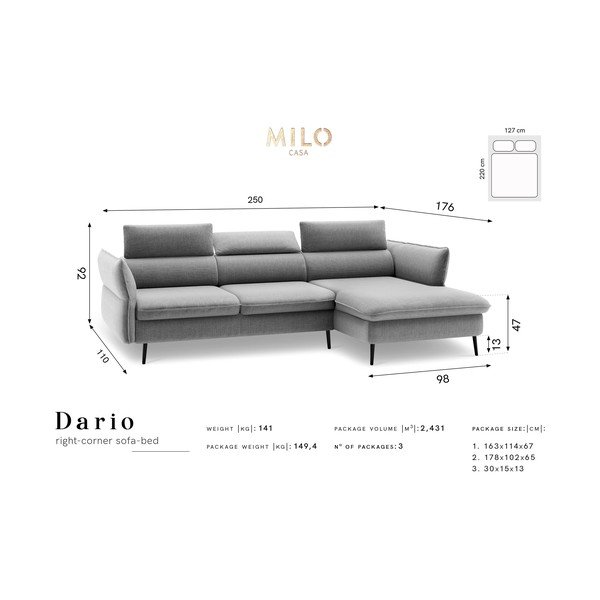 Zils izlaižamais stūra dīvāns ar glabāšanas vietu Milo Casa Dario, labais stūris-image-2