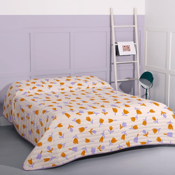 Violets/bēšs stepēts gultas pārklājs 270x260 cm Real love – Aware