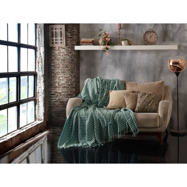 Zaļa kokvilnas stepēta gultas pārklājs EnLora Home Throw Khaki Mint, 200 x 230 cm