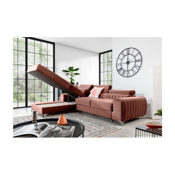 Rozā samta salokāms/ar uzglabāšanas vietu stūra dīvāns (ar kreiso stūri/ar zvilni) Grayson – ELTAP-image-3