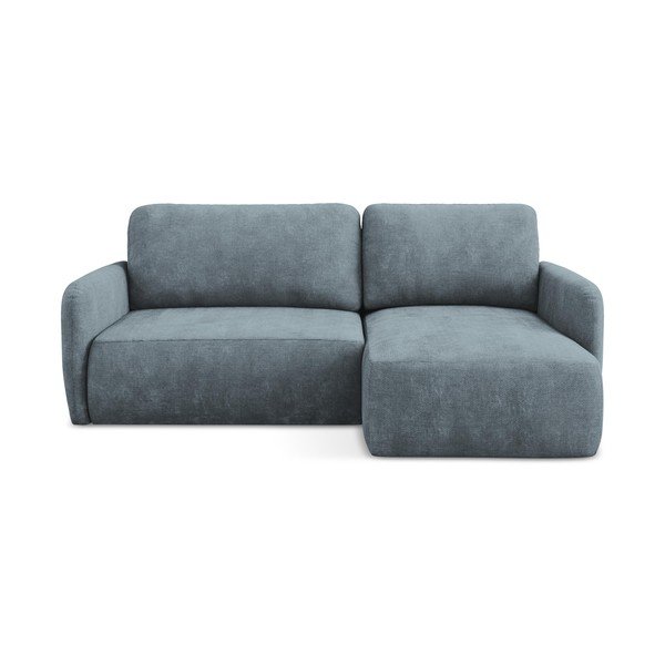 Dūmakaini zils salokāms stūra dīvāns no šenila auduma ar uzglabāšanas vietu (ar labo stūri/ar zvilni) Lilo – Makamii