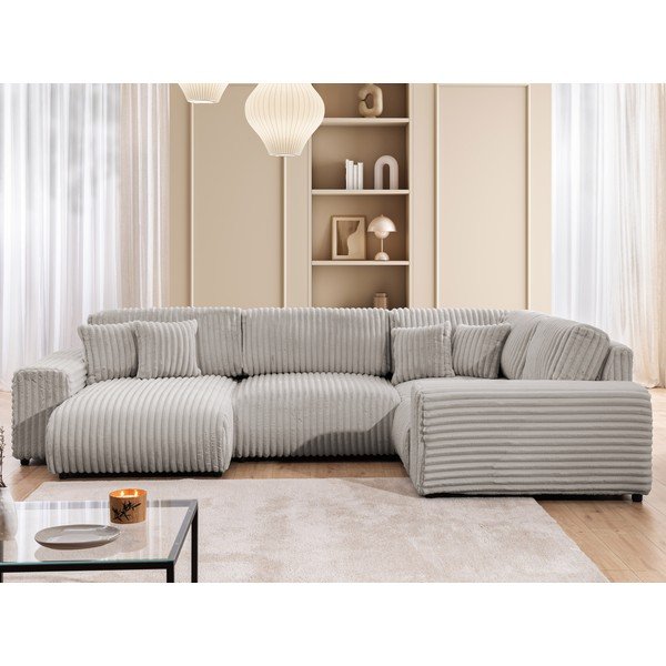 Gaiši pelēks velveta stūra dīvāns (ar labo stūri/U veida) Justin – Ropez-image-1