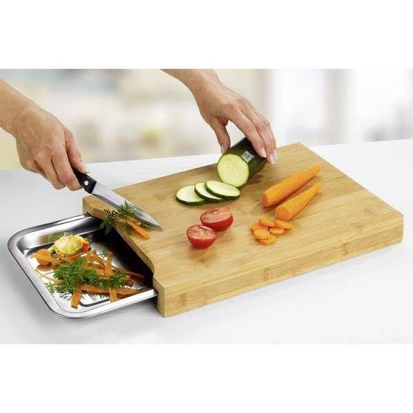 Bambusa griešanas dēlītis ar nerūsējošā tērauda paplāti 24,5x35 cm – Maximex-image-1