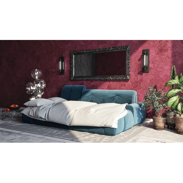 Tumši zils samta stūra izvelkamais dīvāns Devichy Tous, kreisais stūris-image-1