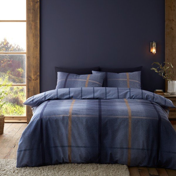 Tumši zila divguļamā flaneļa gultas veļa 230x220 cm Melrose Tweed Check – Catherine Lansfield-image-1