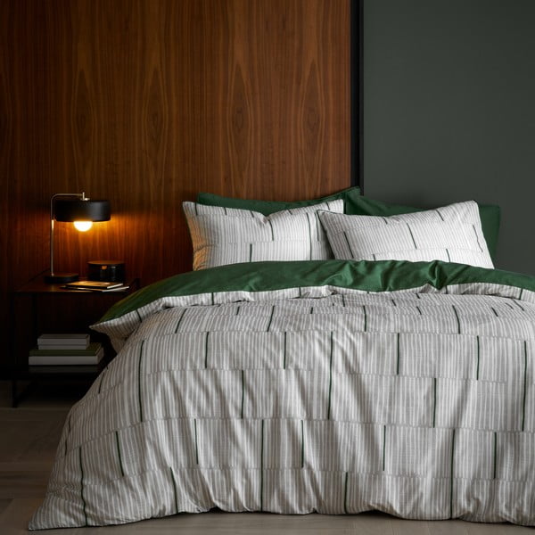 Zaļa/pelēka divguļamā kokvilnas gultas veļa 200x200 cm Camden Stripe – Content by Terence Conran