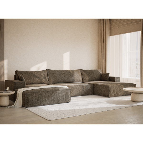 Brūns salokāms (U veida) stūra dīvāns no šenila auduma ar uzglabāšanas vietu Kyoto – Maison de Rêve-image-1