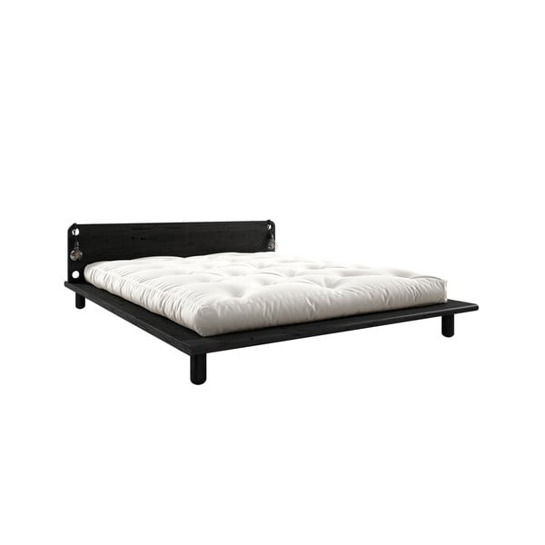 Melna masīvkoka divguļamā gulta ar galvgaldu, lampām un matraci Double Latex Karup Design Peek, 160 x 200 cm