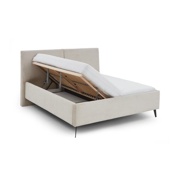 Bēša polsterēta divvietīga gulta ar veļas kasti ar redelēm 180x200 cm Lando – Meise Möbel-image-3