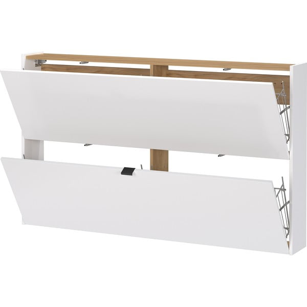 Balts atverams/piekarināms apavu plaukts ar ozolkoka imitāciju 140x83x18 cm Ameca – Germania-image-2