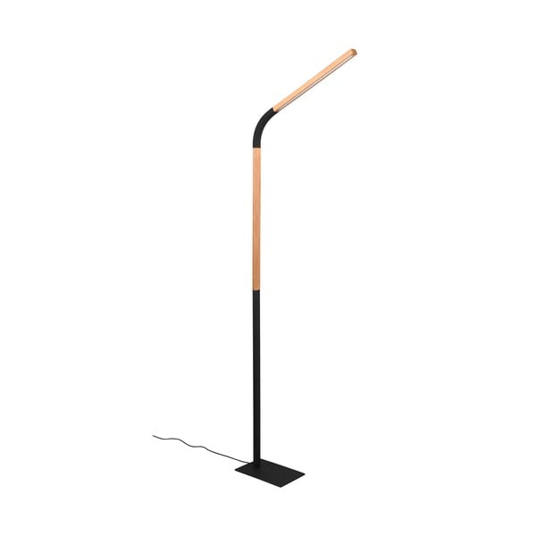 Melna/dabīga toņa LED stāvlampa ar koka abažūru (augstums 169,5 cm) Norris – Trio-image-2