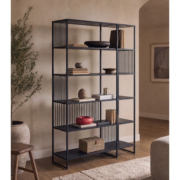 Melns grāmatplaukts 120x185x35 cm Strington – Actona-image-1