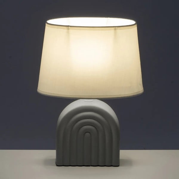 Balta/pelēka keramikas galda lampa ar auduma abažūru (augstums 31 cm) – Casa Selección-image-1