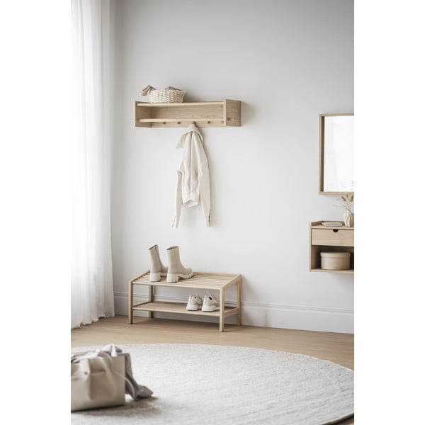 Dabīga toņa ozola masīvkoka sienas pakaramais ar plauktu Hillmond – Rowico-image-4