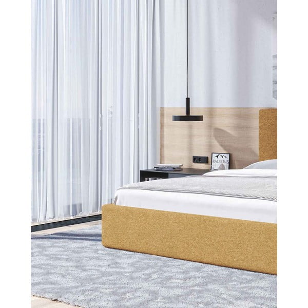 Okera dzeltena polsterēta divvietīga gulta ar veļas kasti un redelēm 160x200 cm Bufo – MESONICA-image-4