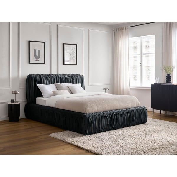 Gaiši zila polsterēta divvietīga gulta ar veļas kasti un redelēm 180x200 cm Blair – Bobochic Paris-image-1