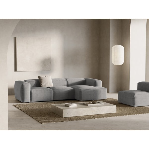 Gaiši pelēks velveta stūra dīvāns (ar labo stūri/ar zvilni) Bergamo – Cosmopolitan Design-image-1