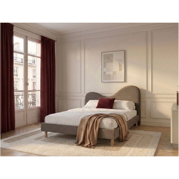 Brūna polsterēta polsterēta divvietīga gulta ar redelēm 160x200 cm Celina – Bobochic Paris-image-1