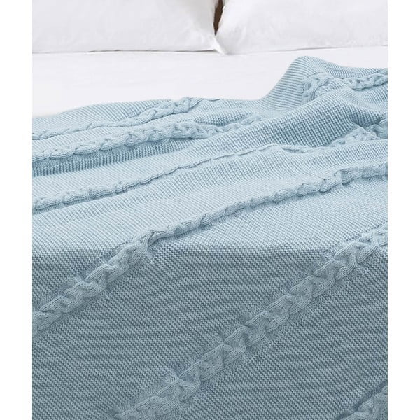 Zils kokvilnas pārklājs divvietīgai gultai 200x220 cm Trenza – Oyo Concept