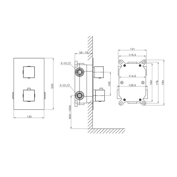 Matēti melns iebūvēts jaucējkrāns dušai (ar 2 izvadiem) Latus – Sapho-image-2