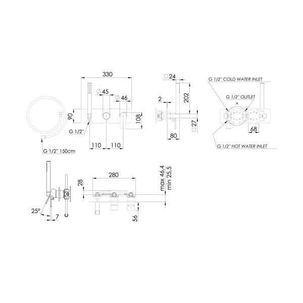 Matēti melns iebūvēts jaucējkrāns dušai (ar 2 izvadiem) Pax – Sapho-image-3