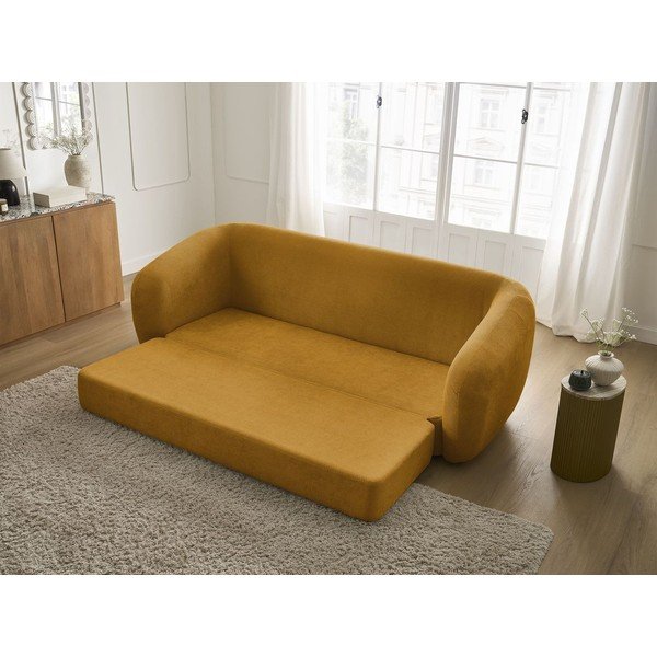 Sinepju dzeltens salokāms dīvāns no šenila auduma 228 cm Neyo – Bobochic Paris-image-1