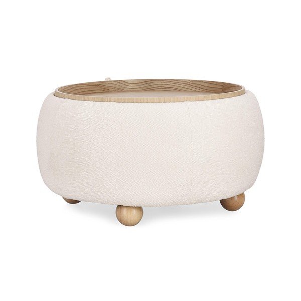 Krēmkrāsas pufs no buklē auduma Irisha – Bizzotto-image-2