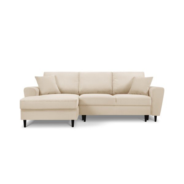 Bēšs velveta salokāms stūra dīvāns ar uzglabāšanas vietu (ar kreiso stūri/ar zvilni) Kyoto – Cosmopolitan Design