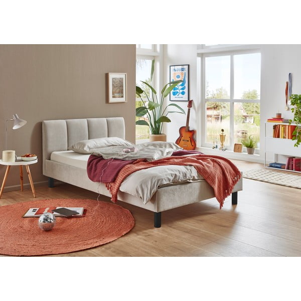 Bēša polsterēta divvietīga gulta bez režģa 140x200 cm Joker – Meise Möbel-image-1