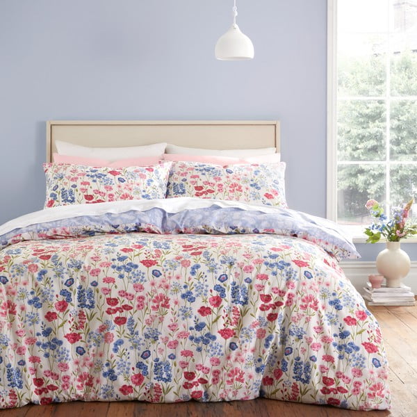 Zila/rozā divguļamā kokvilnas gultas veļa 200x200 cm Olivia Floral – Bianca