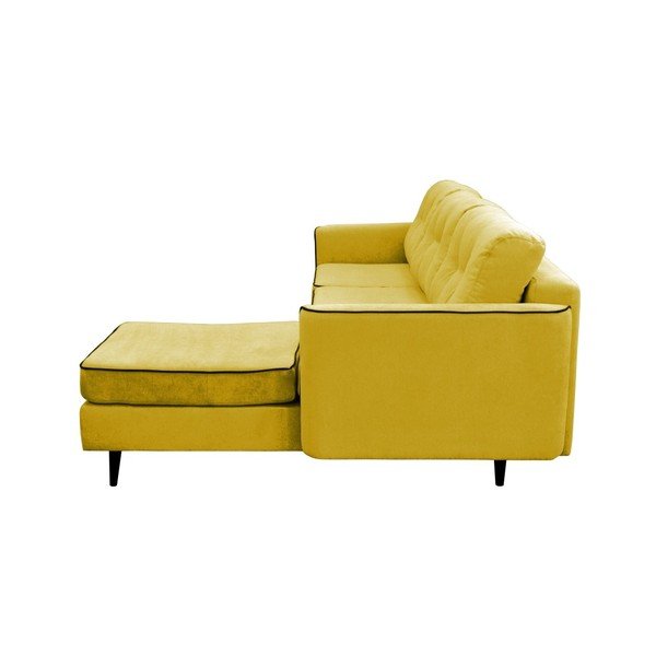 Dzeltens trīsvietīgs izlaižams stūra dīvāns ar melnām kājām Mazzini Sofas Dragonfly, labais stūris-image-4